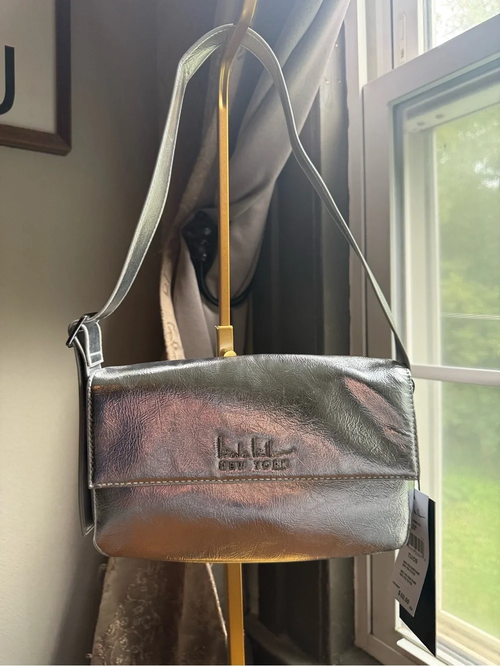 NWT Nicole Miller Metallic Silver Shoulder Bag
